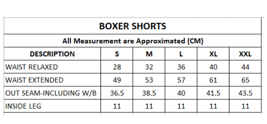 Mens Woven Boxer Shorts Orange WS7-Size chart