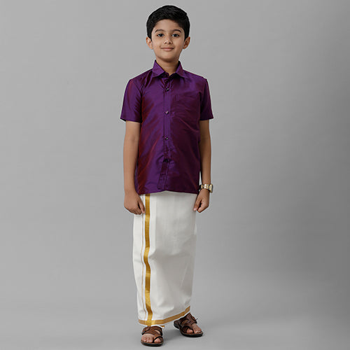 Boys Silk Cotton Shirt & Dhoti Sets