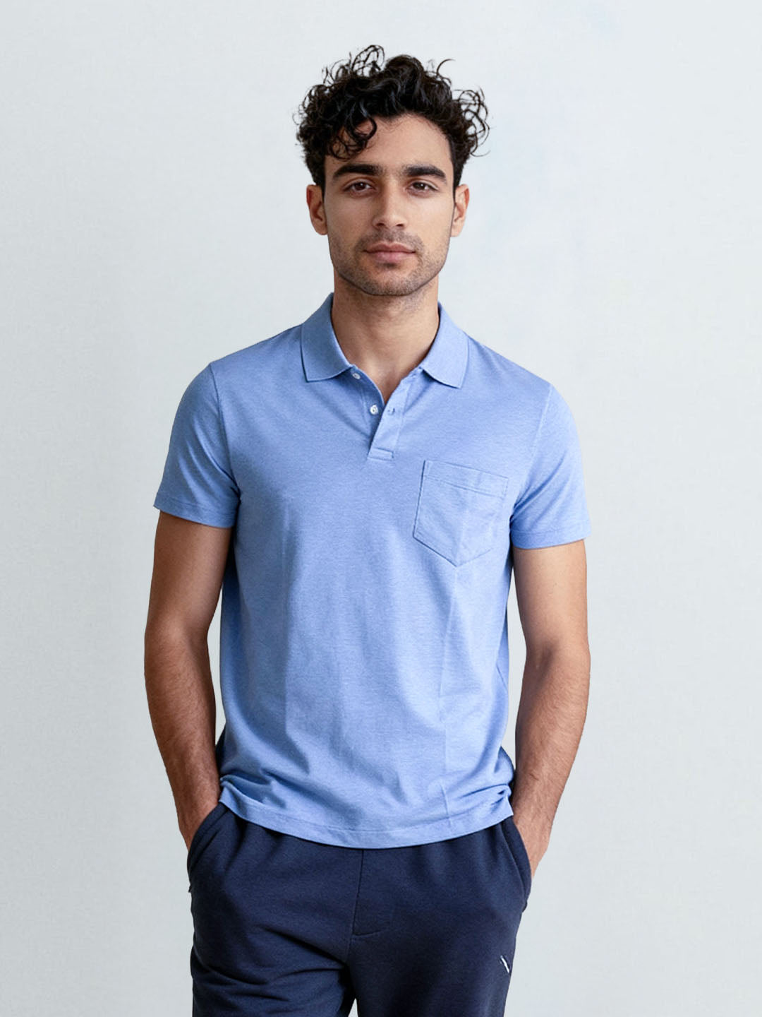 Men TENCEL™ Modal Fibers with Micro technology Polo T-Shirt Sky Heather EMP7