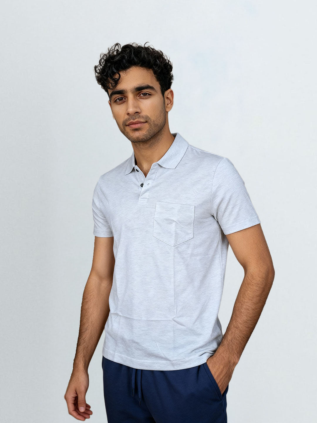 Men TENCEL™ Modal Fibers with Micro technology Polo T-Shirt Ecru Melange EMP8