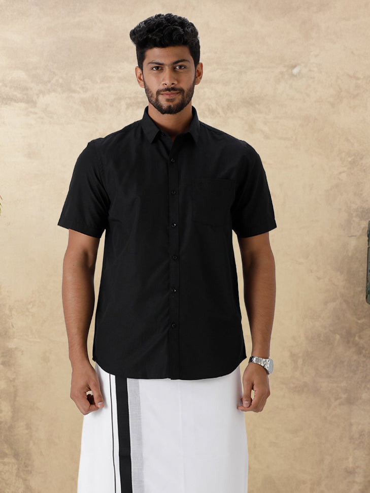 Mens Matching Border Dhoti & Shirt Combo Black