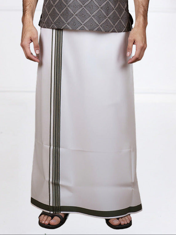 Men Grey Short Length Kurta with Matching Border Dhoti Set RH10
