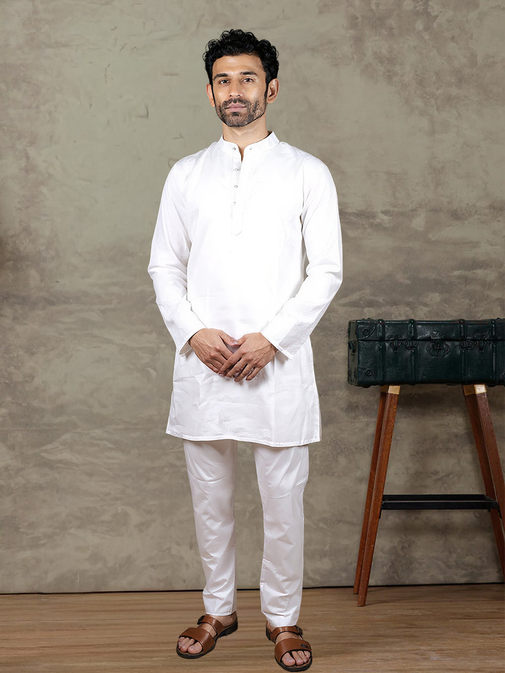 Men Stretch Cotton White Kurta Pant