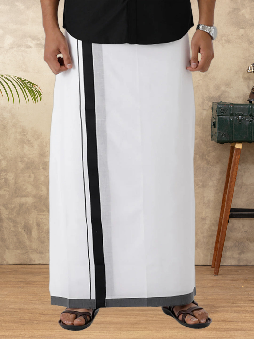 Mens Matching Border Dhoti & Shirt Combo Black
