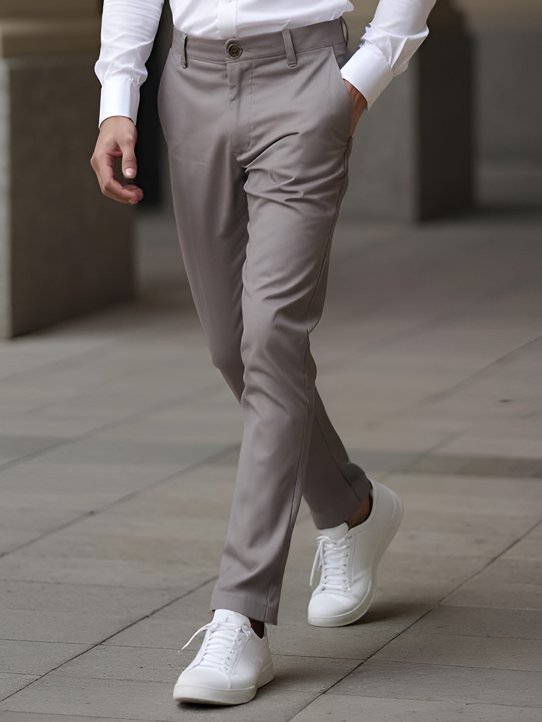 Men Cotton Lycra Grey Smart Fit Pant Zara