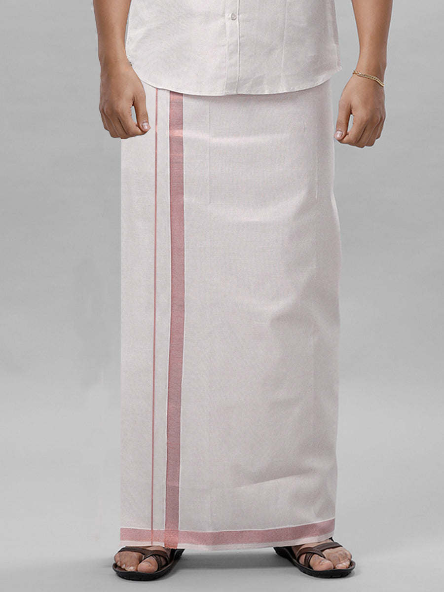 Mens Double Tissue Dhoti with Jari 1" Ideal Copper