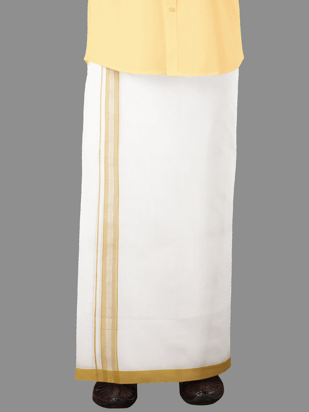 Mens Mustard Fancy Jari Border Double Dhoti RSF05