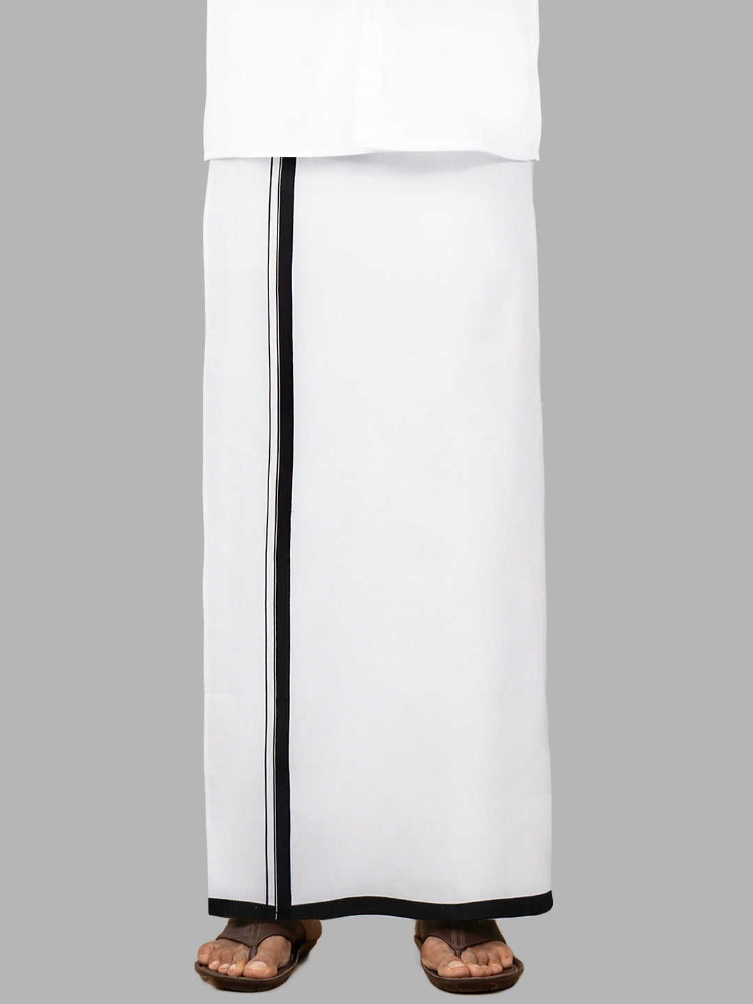 Men Black Border Single Layer White Dhoti Image