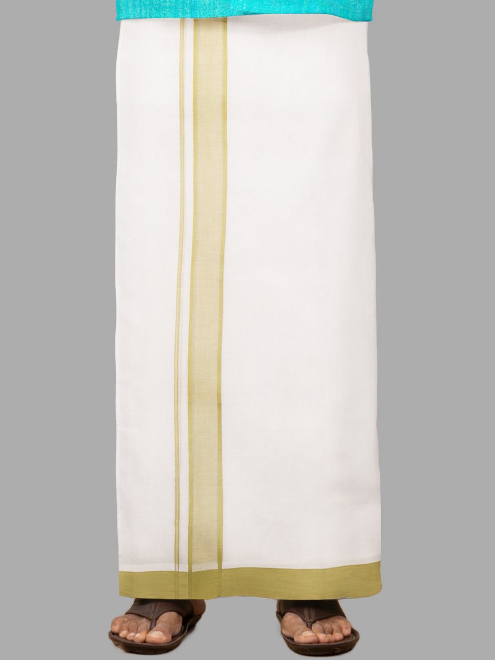 Men Green Fancy Border Double Layer Dhoti Mountain Plain MP01