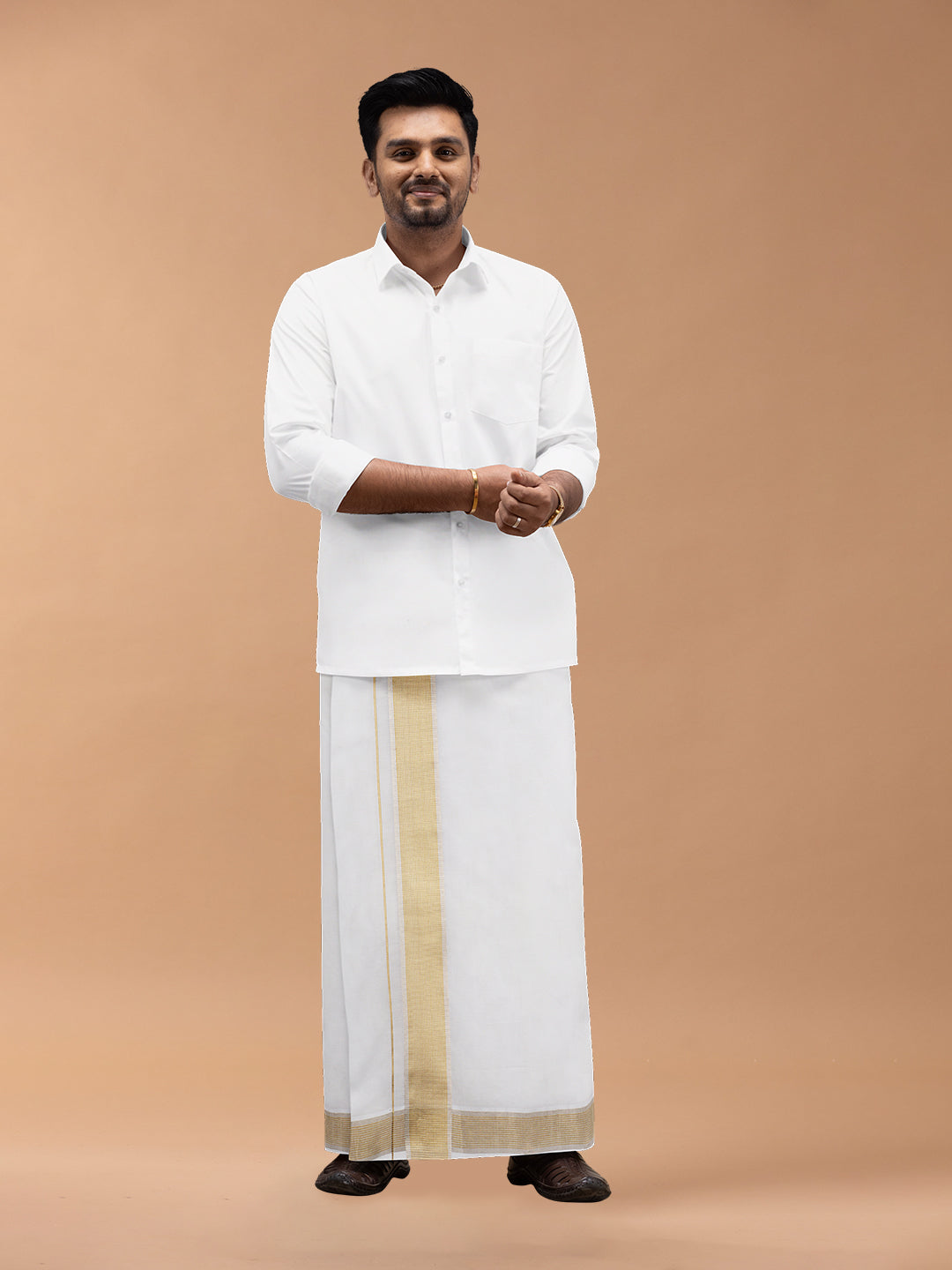 Mens Premium Handloom Dhoti Gold & Silver Jari Border HLM22