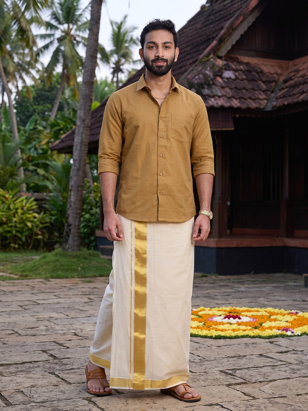 Double Layer Premium Handloom Cream Dhoti with Jari Border HLM119