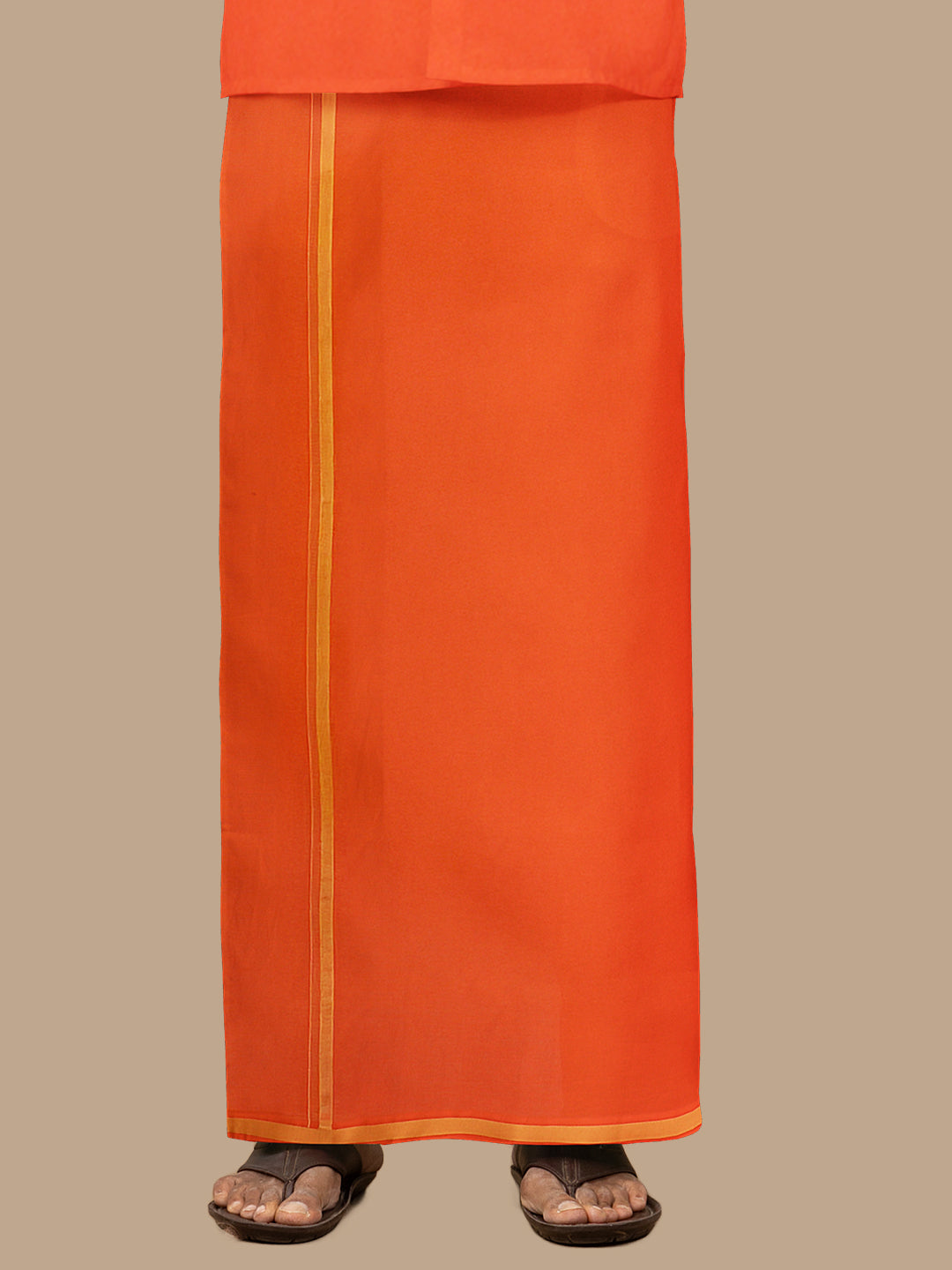 Men Assorted Border Readymade Single Dhoti Dark Orange