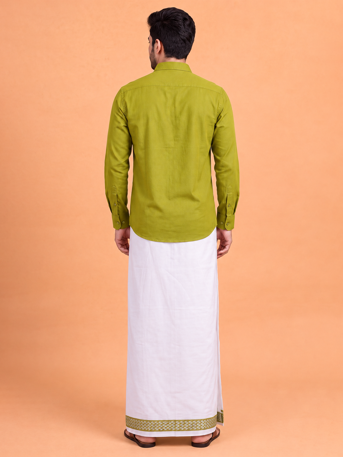 100% Cotton Pesto Shirt and Colour Jari Border Dhoti Set BT9