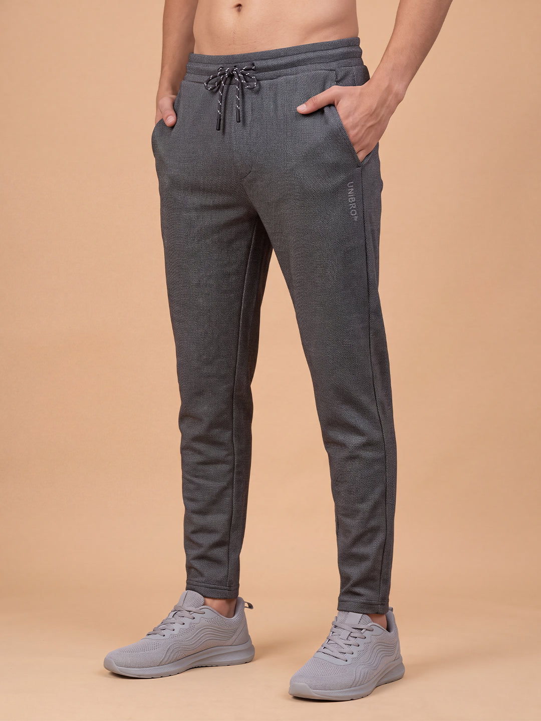 Cotton Rich Popcorn Structured Fabric Charcoal Melange Track Pants PTK4