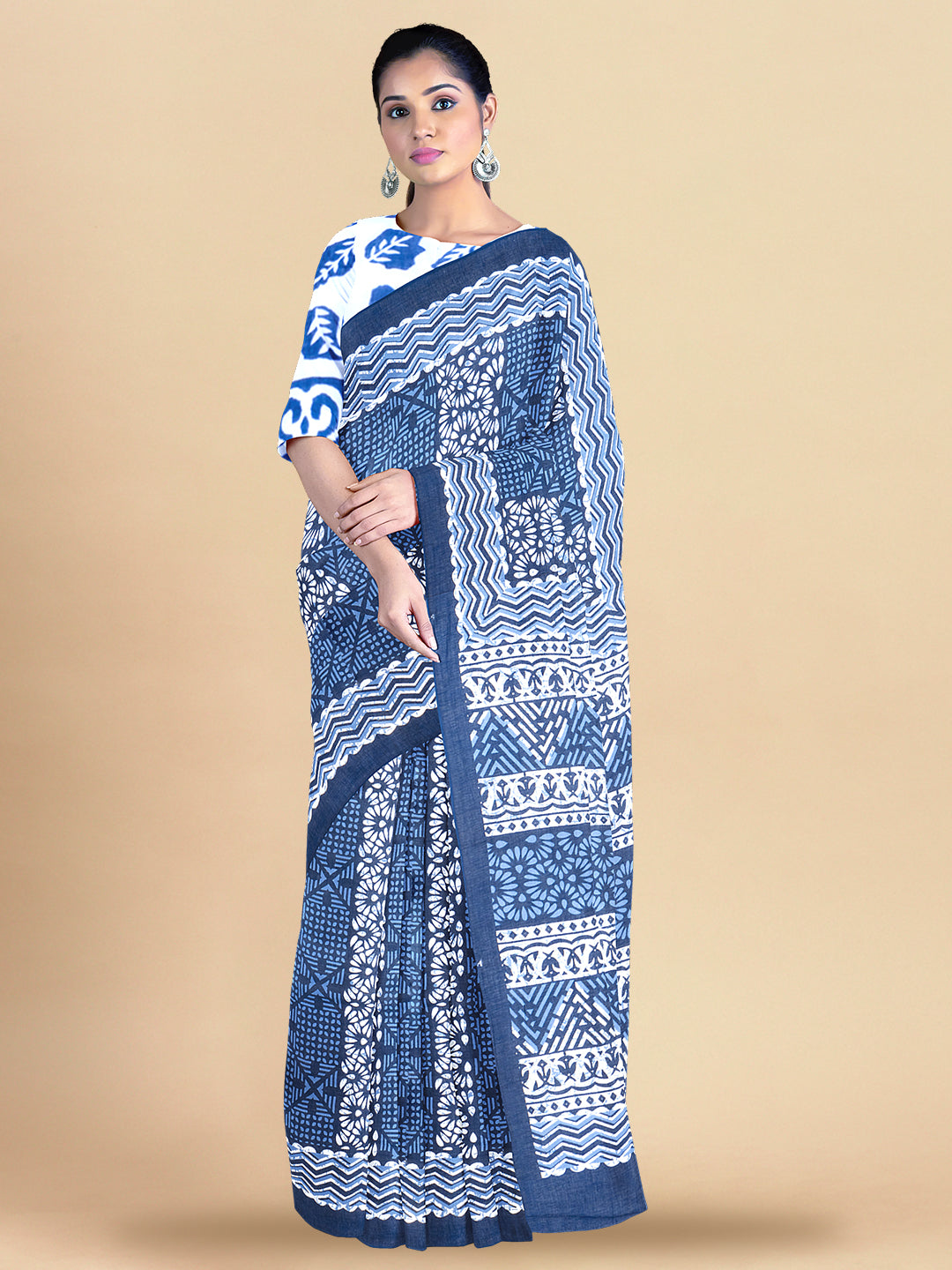 Womens Gorgeous Blue Colour All over Printed Pure Cotton Saree PCS26