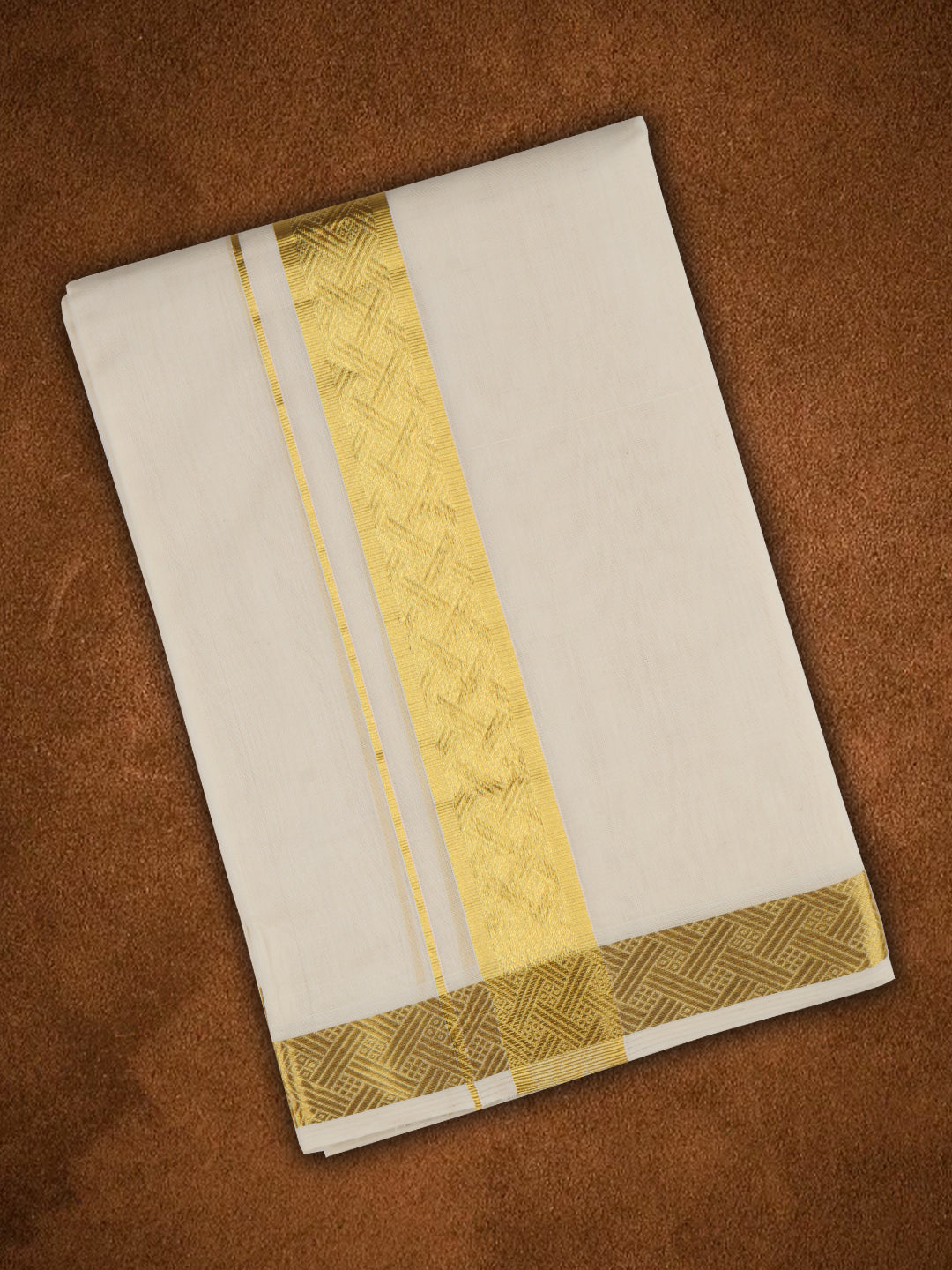 Mens Premium Handloom Dhoti Gold Jari Border HLM16