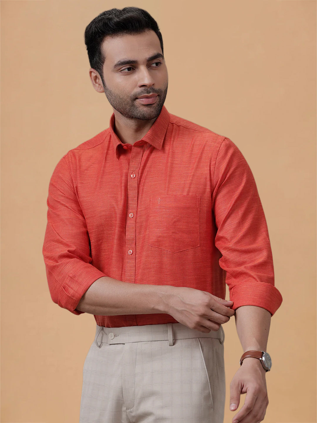 Cotton Rich Bright Red Regular Fit Shirt T28 TD6