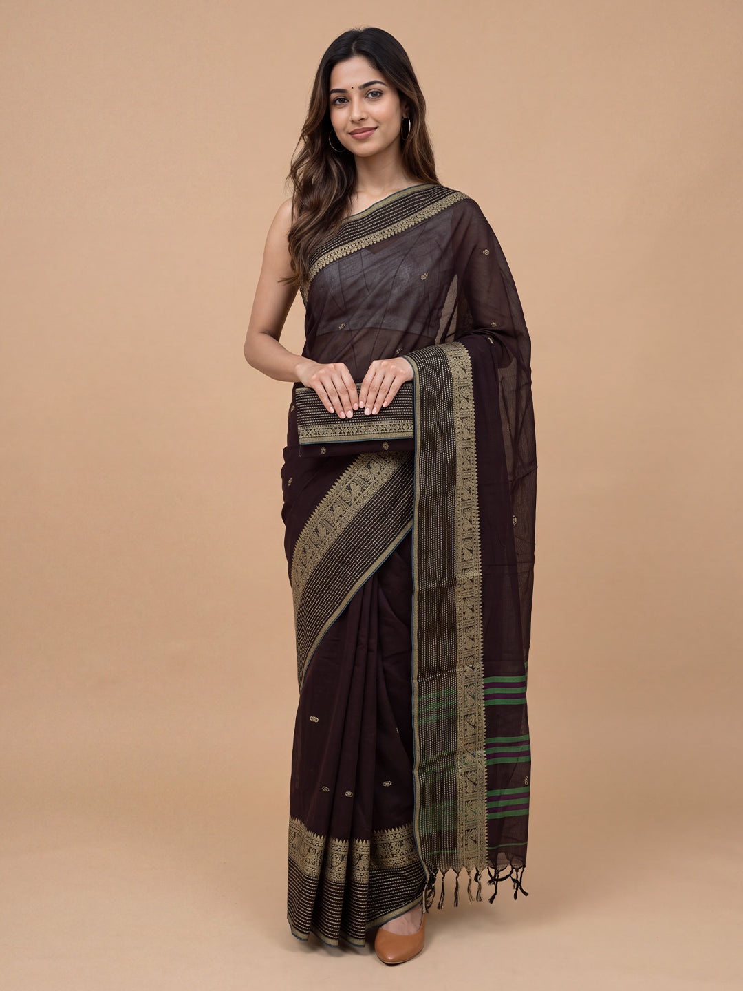 Women Mercerised Cotton Deep Purple Embroidered Saree PCS297