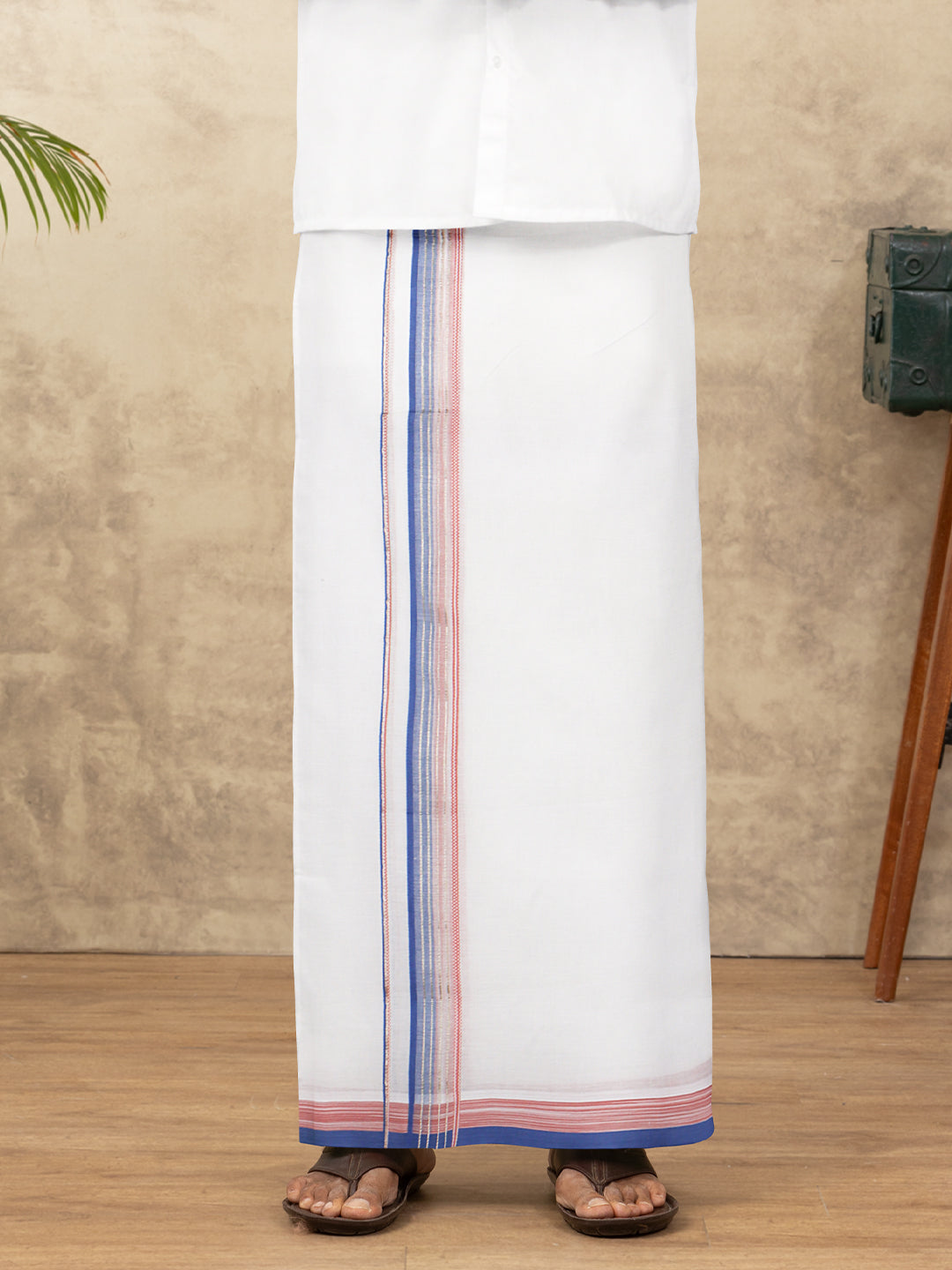 Men 100% Cotton Double Layer White Dhoti with Fancy Jari Border MJF04