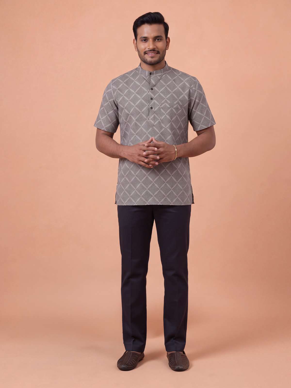 Cotton Short Length Printed Pocket Kurta Grey RH10