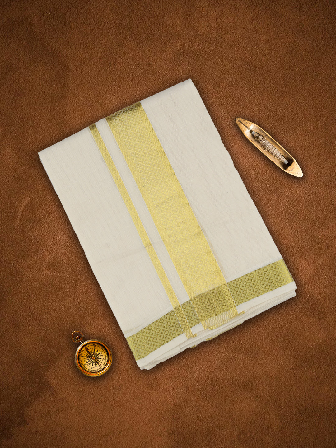 Mens Premium Handloom Dhoti Gold Jari Border HLM07