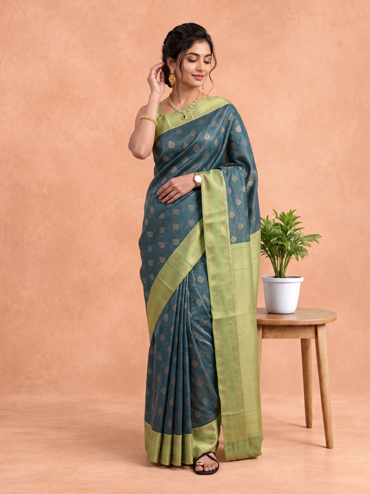 Women Art Silk Bottle Green Saree ASS158