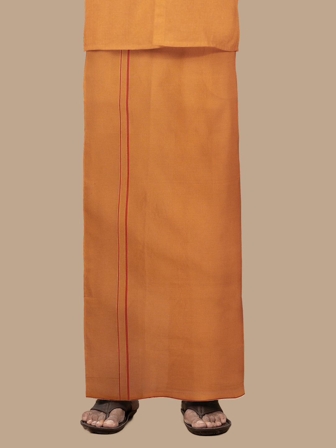 Men Assorted Border Readymade Single Dhoti Dark Kavi