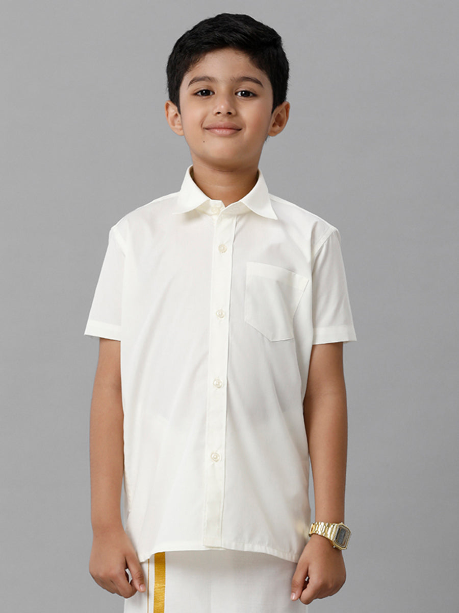 Boy Cream Half Sleeves Shirt- Front view