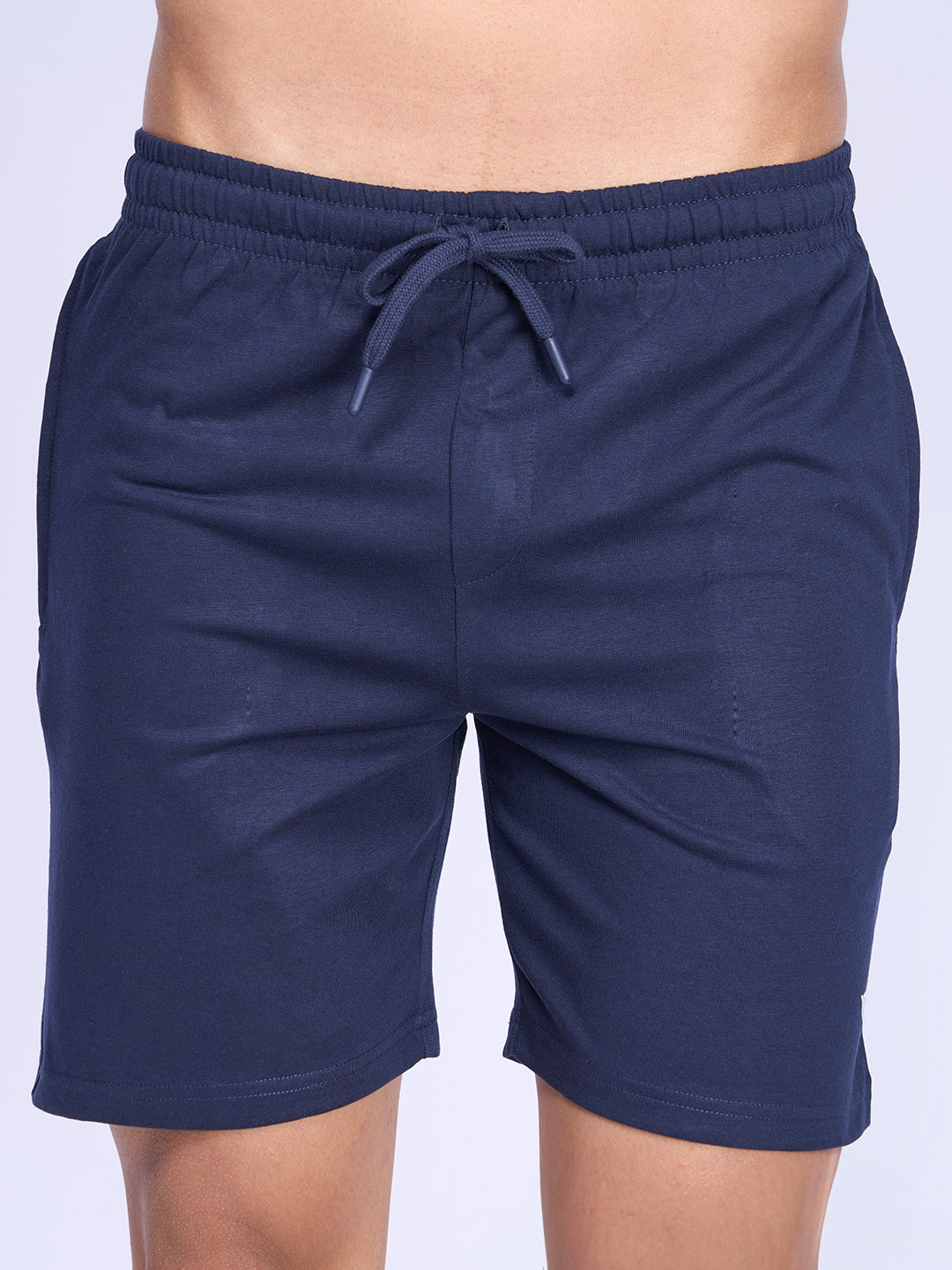 Men Combed Cotton Zipper Shorts Navy -ES2