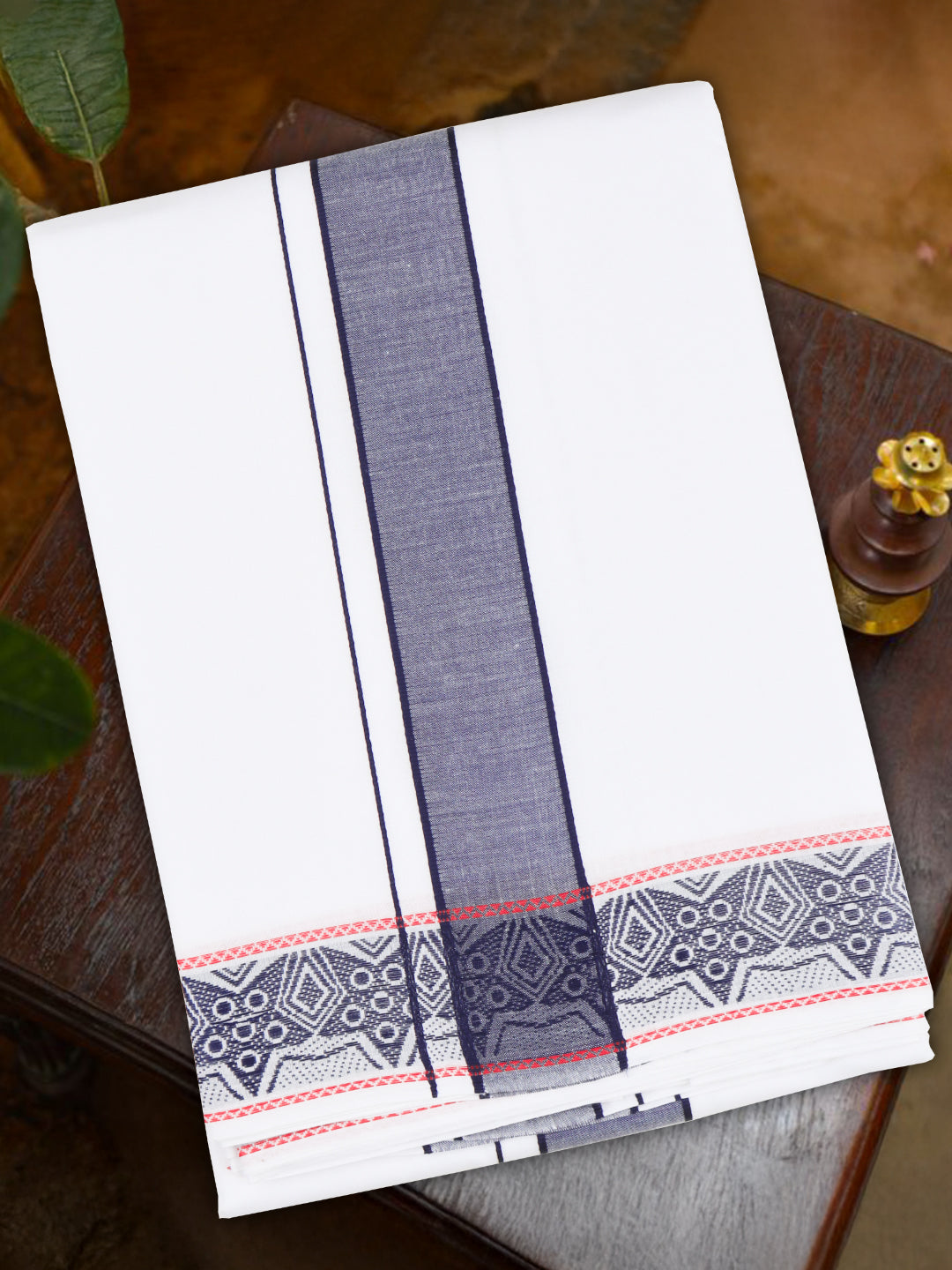 Men Cotton Navy Fancy Border Panchakacham with Angavasthram Srirasthu(9+5) SR42