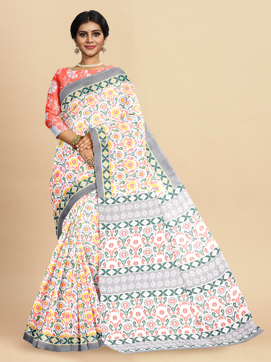 Women's Pure Cotton All over Printed Multicolor Saree PCS09