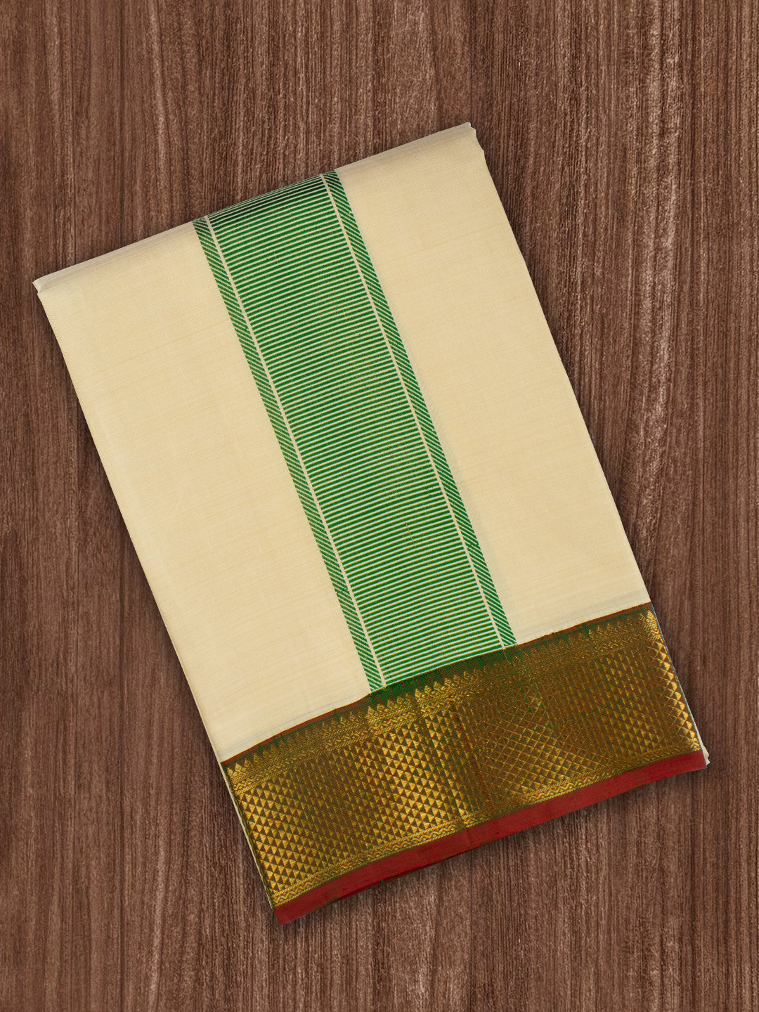 Men Pure Silk 3" Jari Gold Border Amirtham