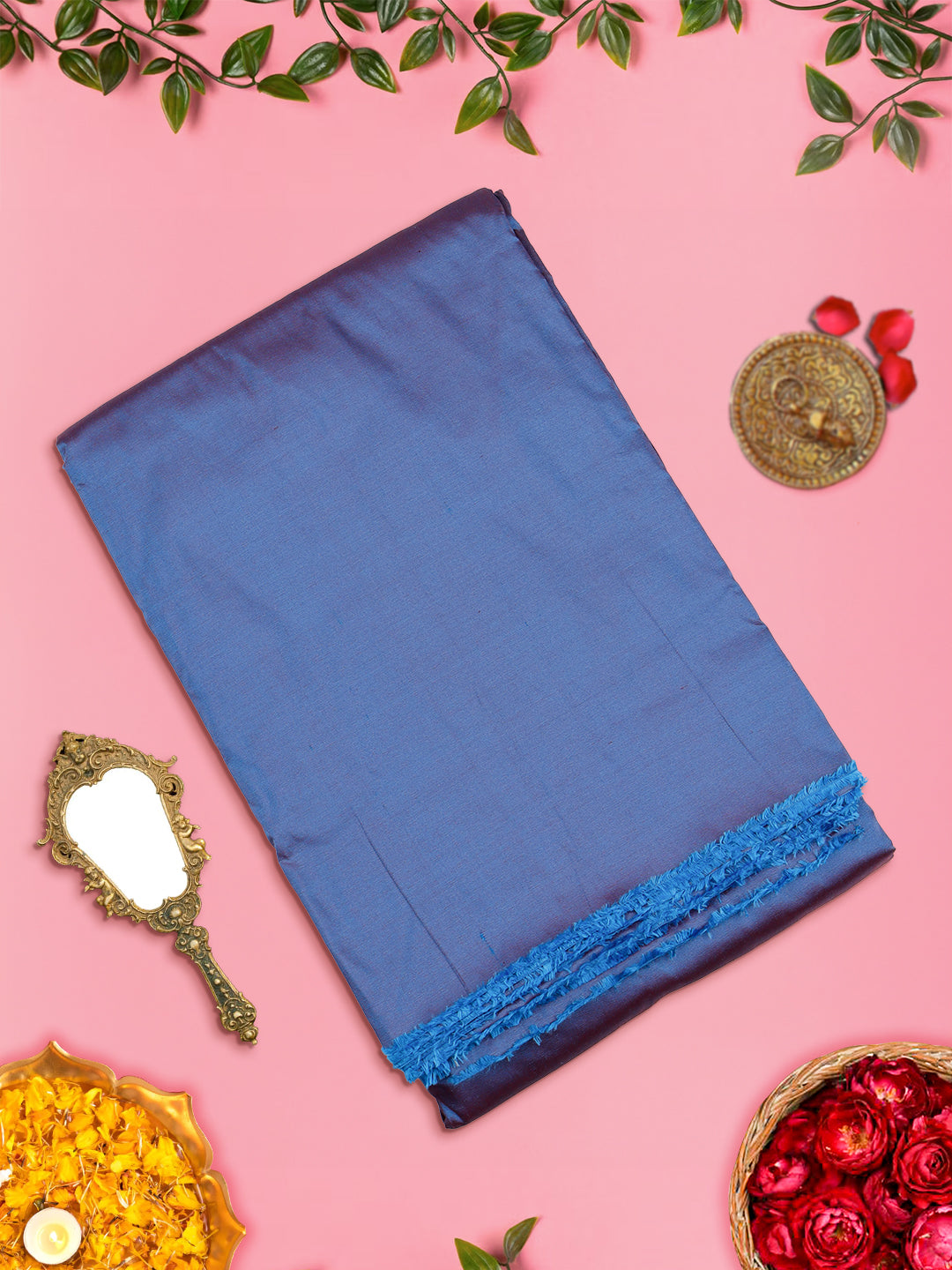 Mens Plain Double Shade Blue Pure Silk 10 Meter Shirt Fabric-View one