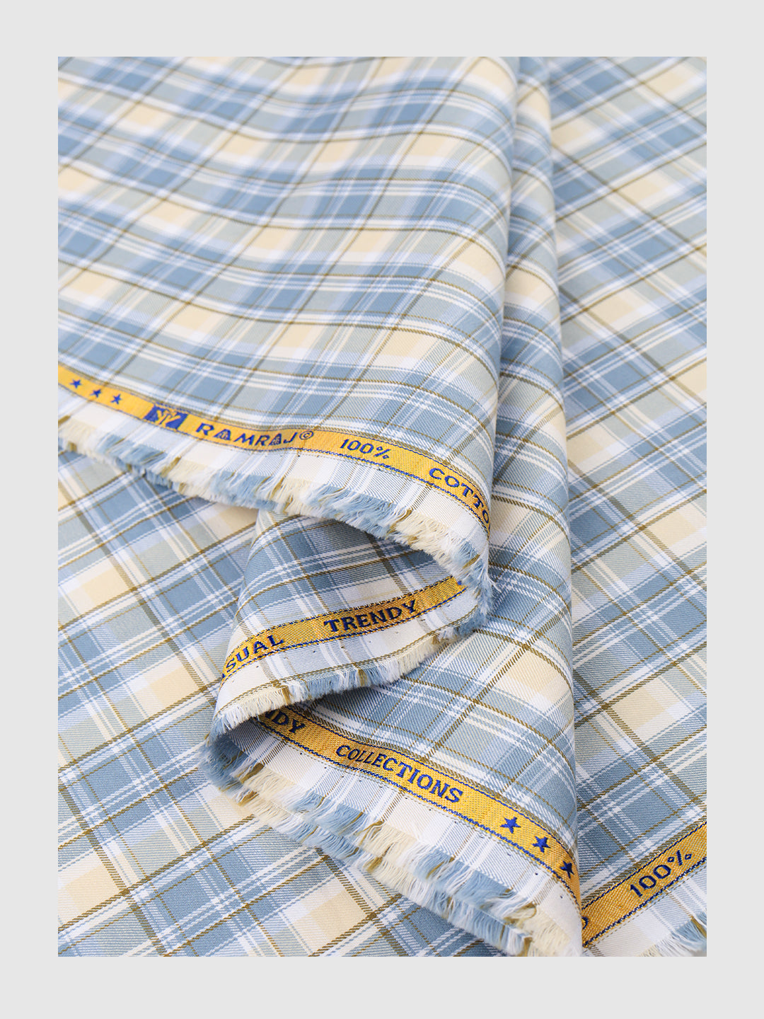 Men 100% Cotton Checked Shirt Fabric Blue Marcus