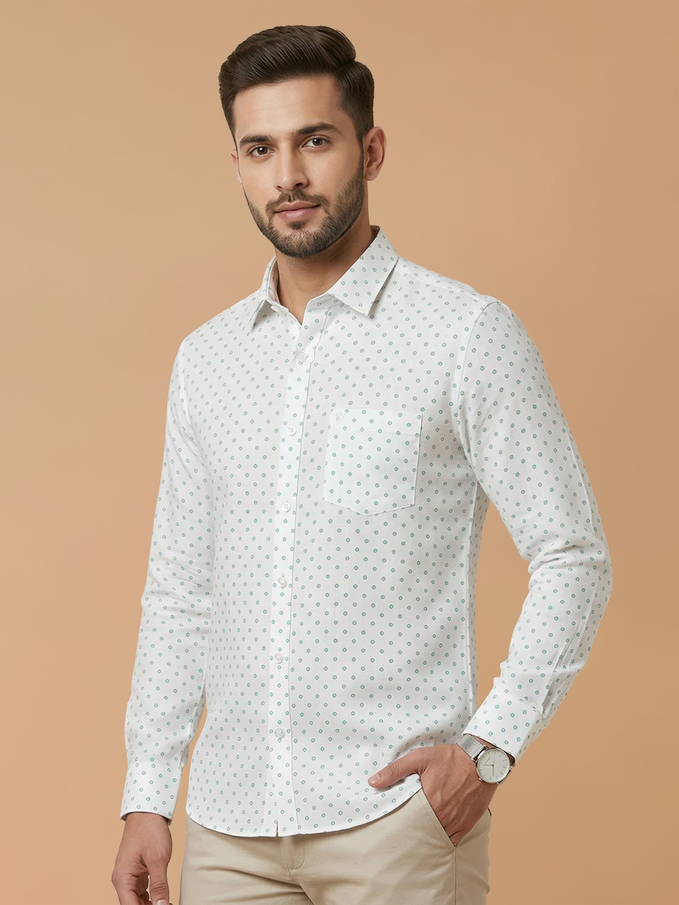 Cotton Rich White Printed Regular Fit Shirt T66 APT16