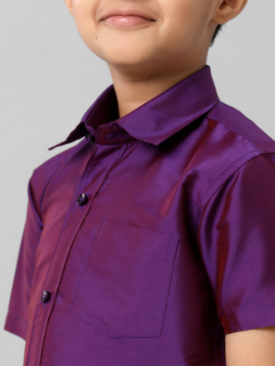 Boys Silk Cotton Violet Half Sleeves Shirt K21-Zoom view