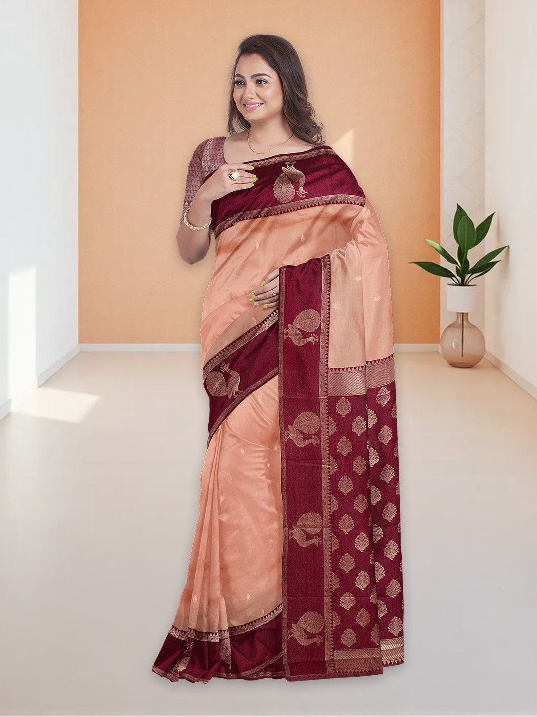 Couple Combo Shirt & Dhoti Set with Saree Peach ASS105