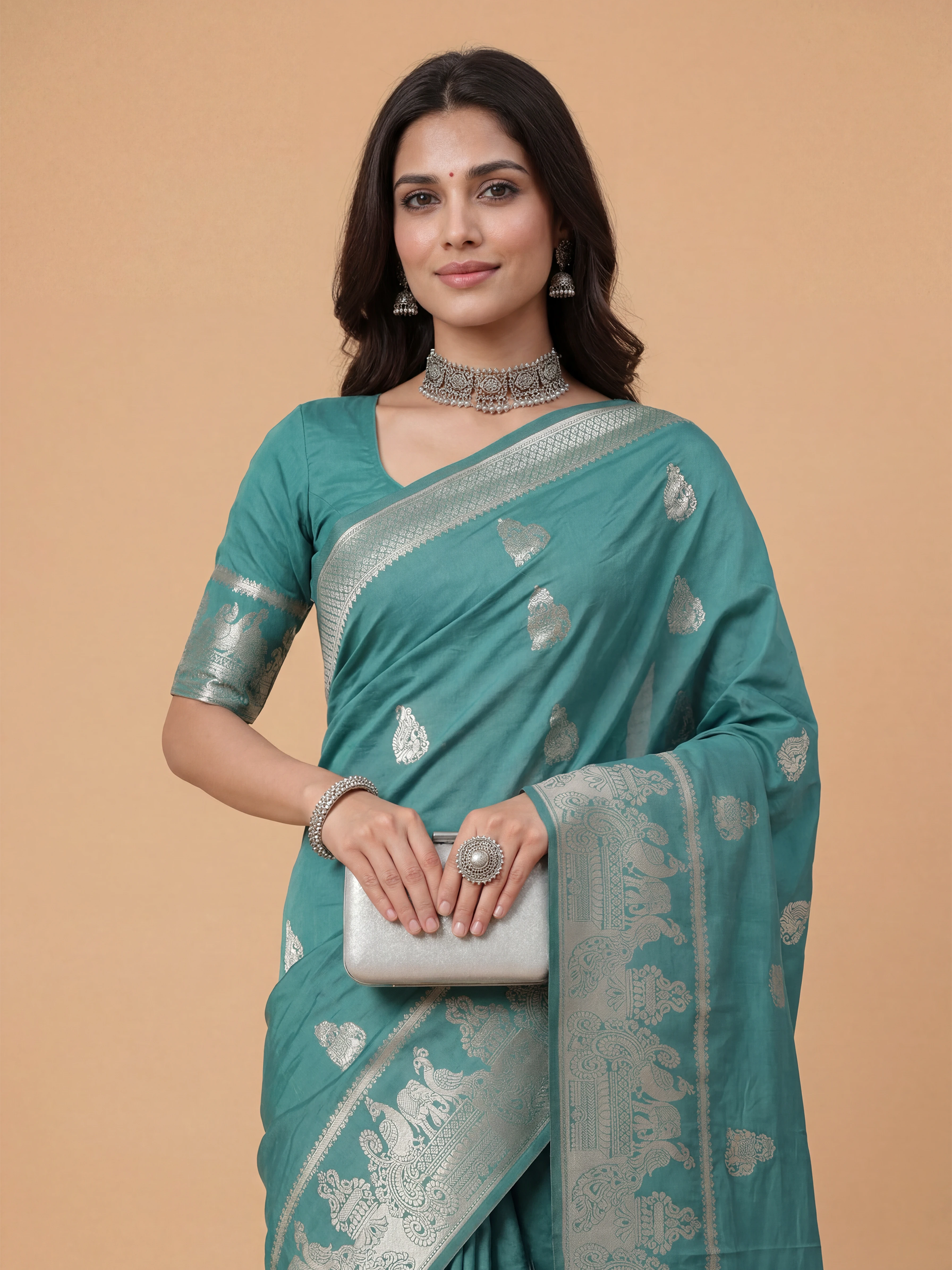 Women Semi Raw Silk Light Sea Green Saree SRS118