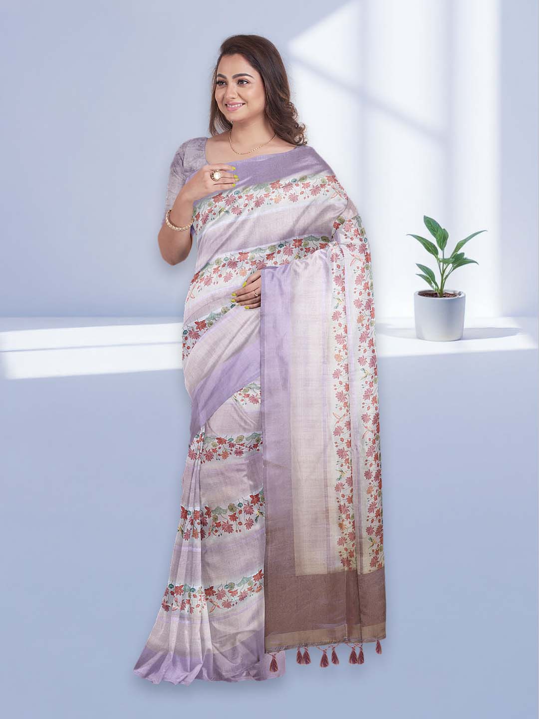 Women Purple Semi Tussar Printed Saree ST289