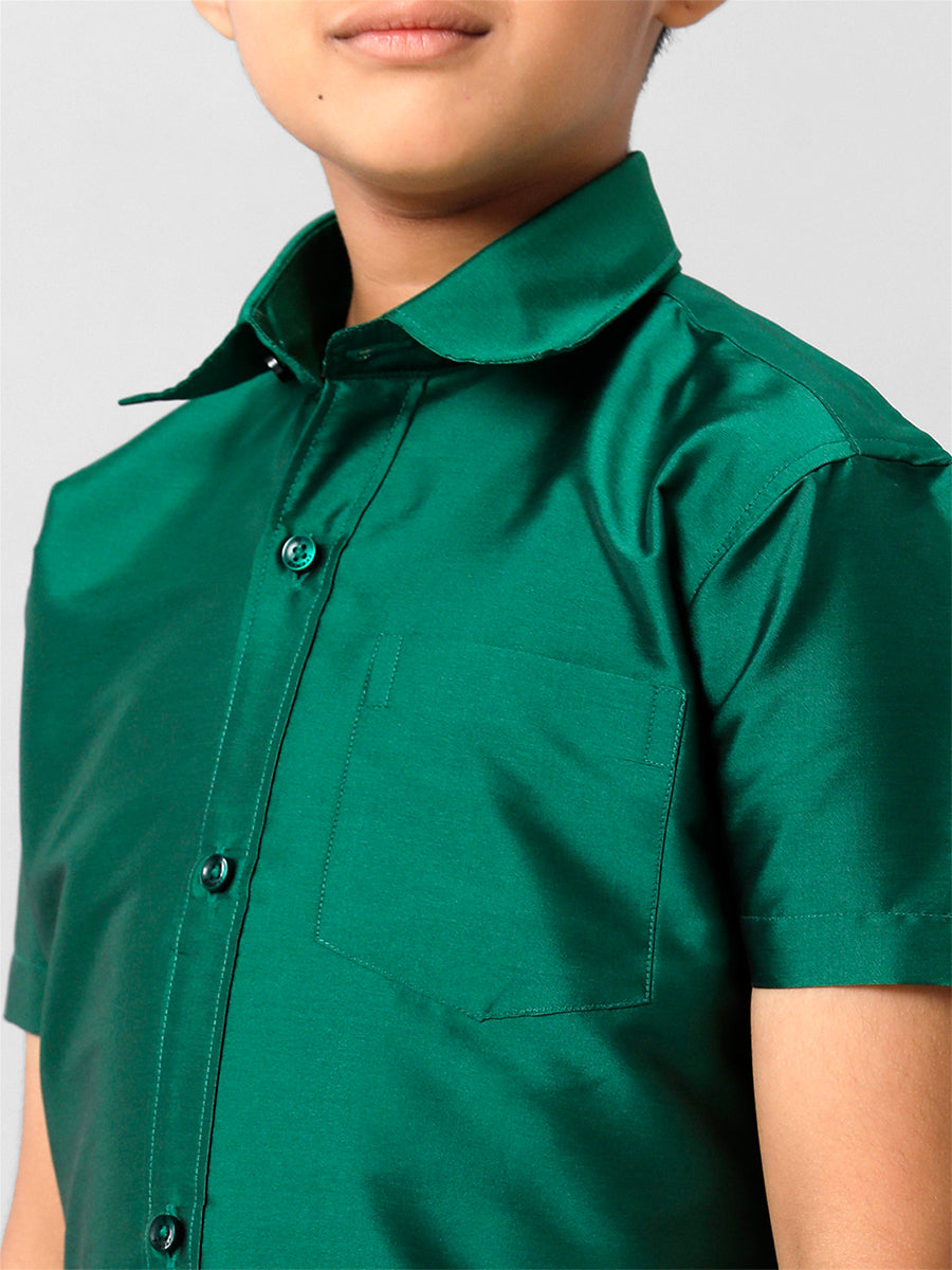 Boys Silk Cotton Dark Green Half Sleeves Shirt K9-Zoom view