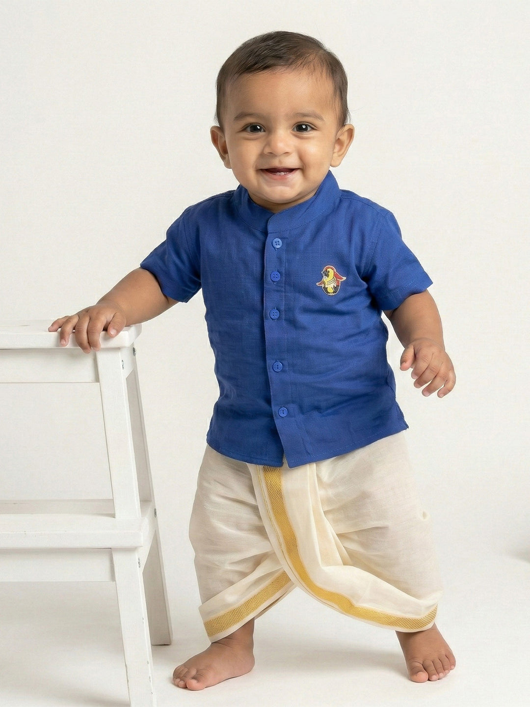 Born Baby Shirt with Pant and Panchakacham Set Dark Blue G6