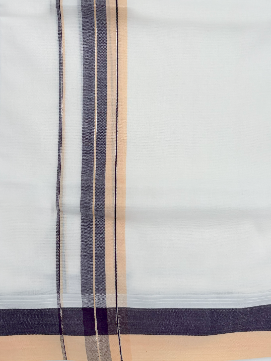Double Layer 100% Cotton White Dhoti With Colour Jari Border - EJF26