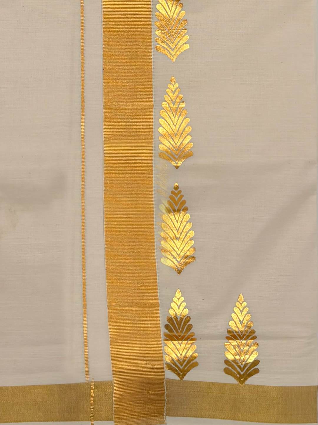 Double Layer Cotton Cream Kora Dhoti With Gold Jari Border - HF Gold HFG07