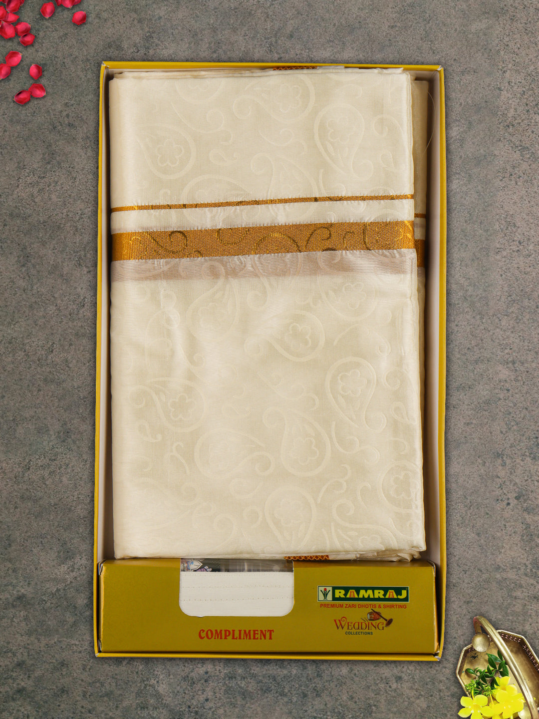 Mens Gold Border Double Dhoti Sets Ishwaryam Embose