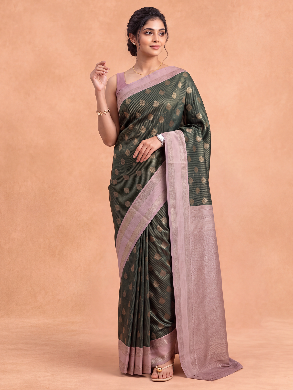 Women Art Silk Dark Green with Lavender Saree ASS156