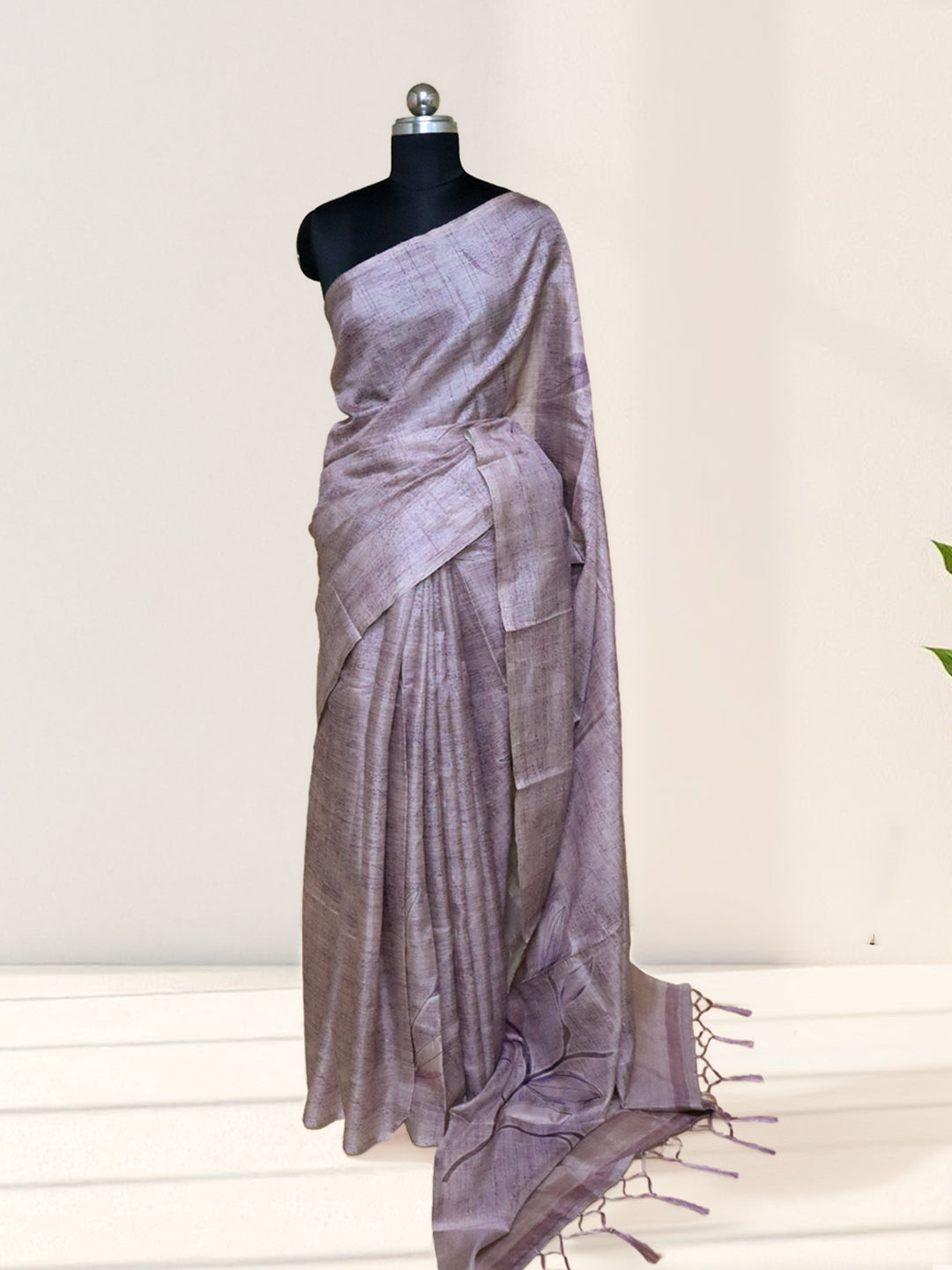 Women Light Purple Semi Tussar Printed Saree ST311