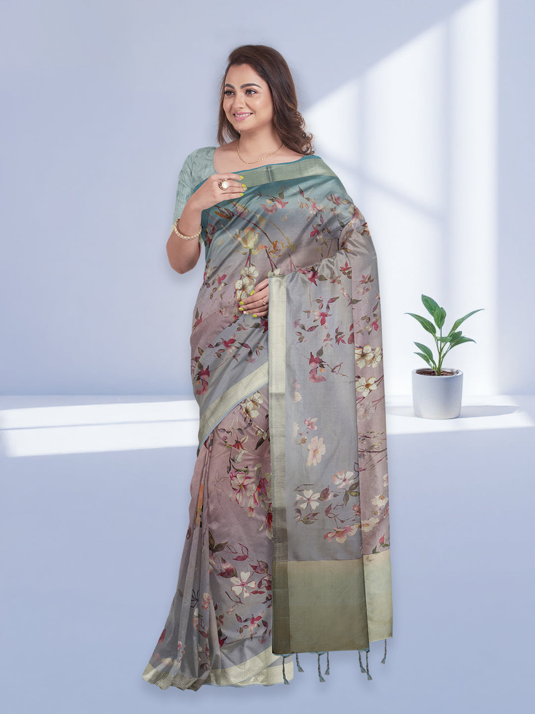 Women Light Purple Tissue Printed Saree TS46