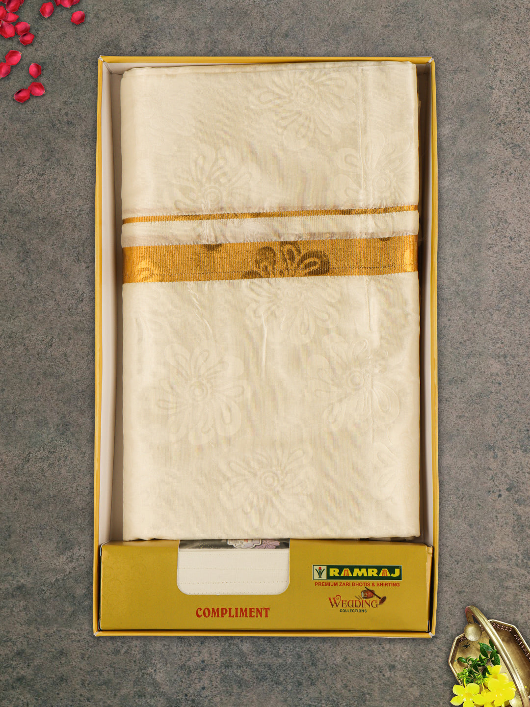 Mens Gold Border Double Dhoti Sets Ishwaryam Embose