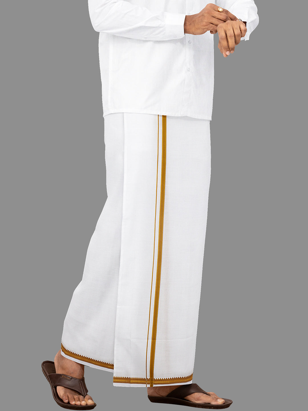 Men Mustard Fancy Border Single Dhoti Fancy Pet FP04