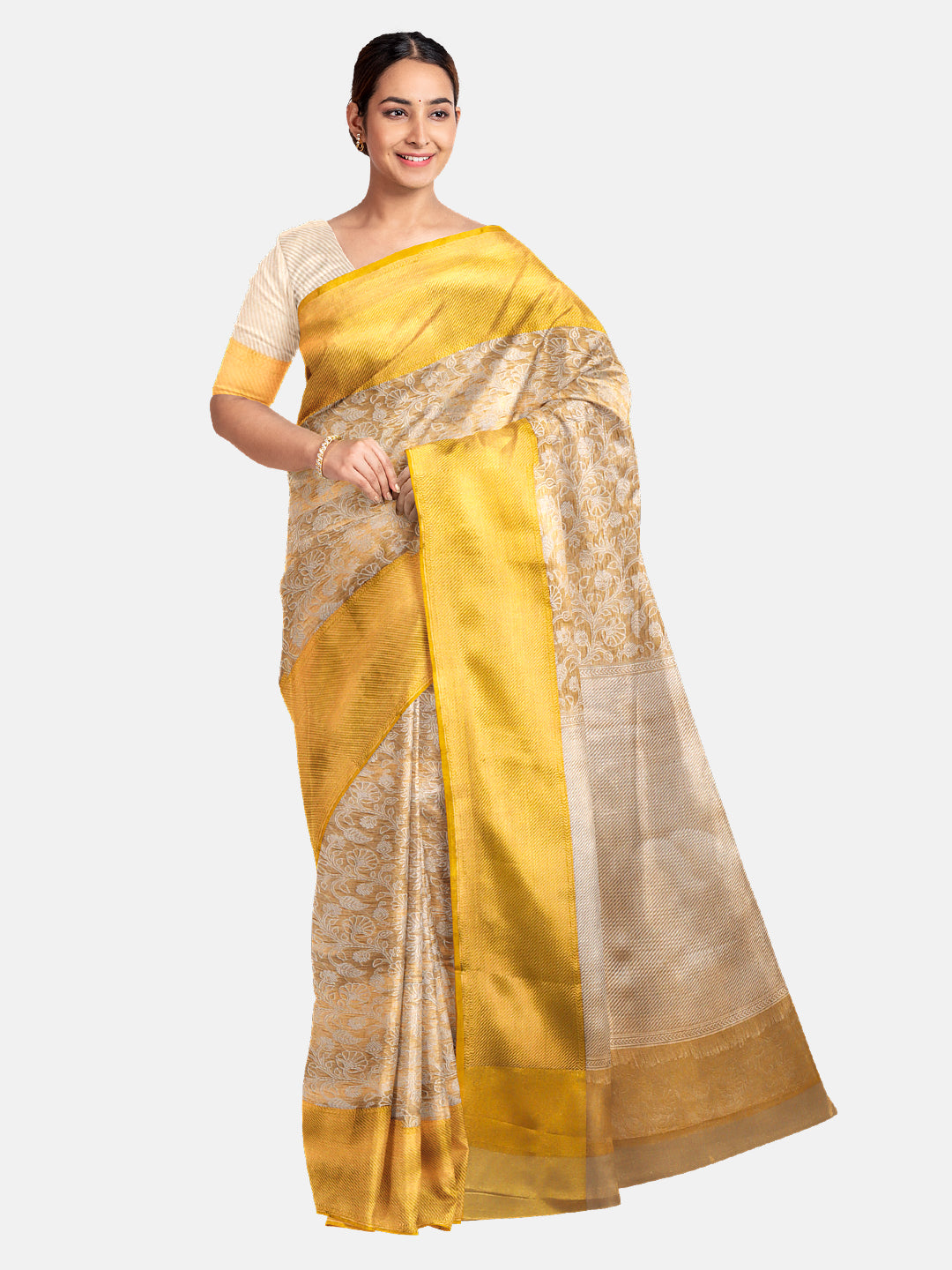 Womens Semi Silk Saree Gold SS273